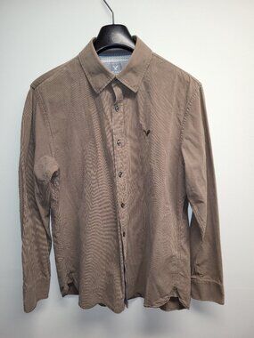 American Eagle Vintage Fit Men’s Brown Striped Button-Up Shirt Size Large